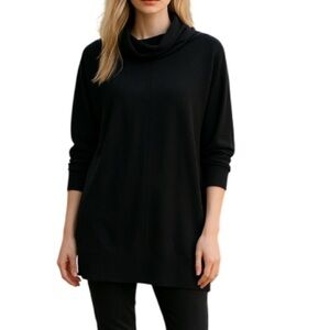 CALVIN KLEIN Merino Wool Turtleneck Sweater Black Long Sleeve Cowl Monochrome M